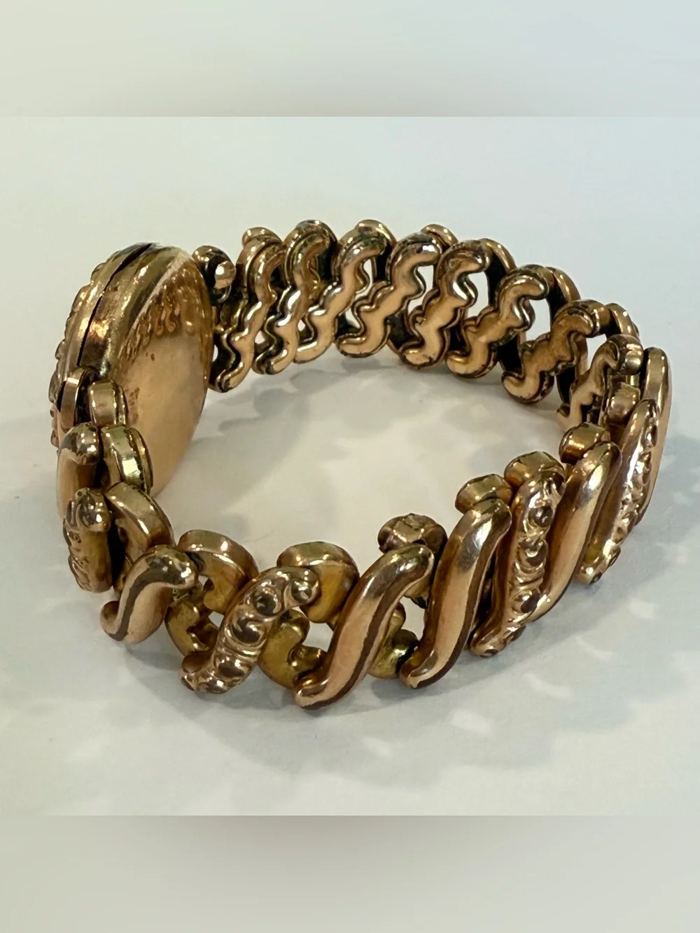Vintage Rolled Gold Expansion Bracelet Photo Locket Monogram Victorian Style - Picture 4 of 16